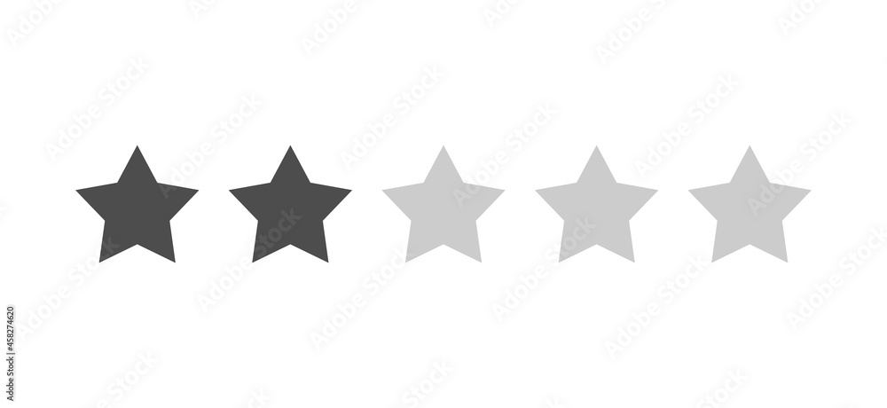 Rating sticker icon with two stars on a white background. Flat design. White background. Isolated vector icon. Vector gold background. Vector graphics. Rating sticker icon with two stars on a white background. Flat design. White background. Isolated vector icon. Vector gold background. Vector graphics.