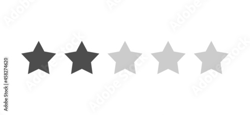 Rating sticker icon with two stars on a white background. Flat design. White background. Isolated vector icon. Vector gold background. Vector graphics. 