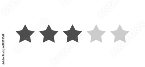 Rating sticker icon with three stars on a white background. Flat design. White background. Isolated vector icon. Vector graphics.