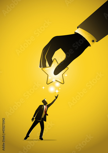 Star rating concept. Businessman giving stars