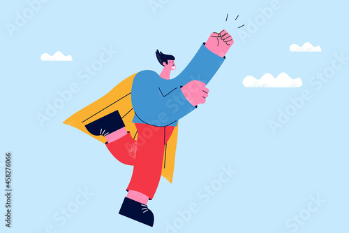 Successful businessman, standing out from the crowd, office worker superhero, leadership concept flat vector illustration 