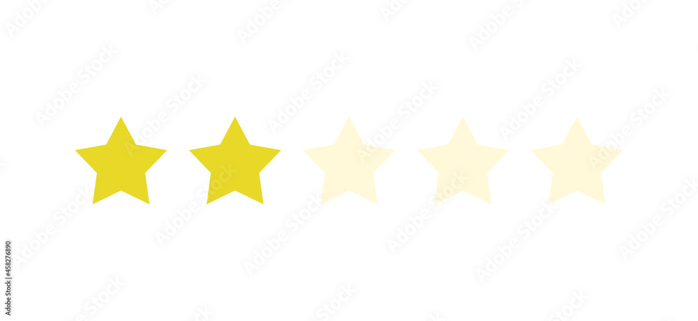 Rating sticker icon with two gold stars on a white background. Flat design. White background. Isolated vector icon. Vector gold background. Vector graphics. Rating sticker icon with two gold stars on a white background. Flat design. White background. Isolated vector icon. Vector gold background. Vector graphics.