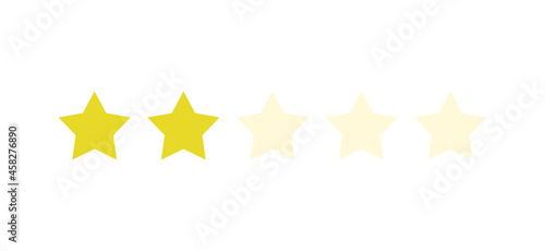 Rating sticker icon with two gold stars on a white background. Flat design. White background. Isolated vector icon. Vector gold background. Vector graphics.