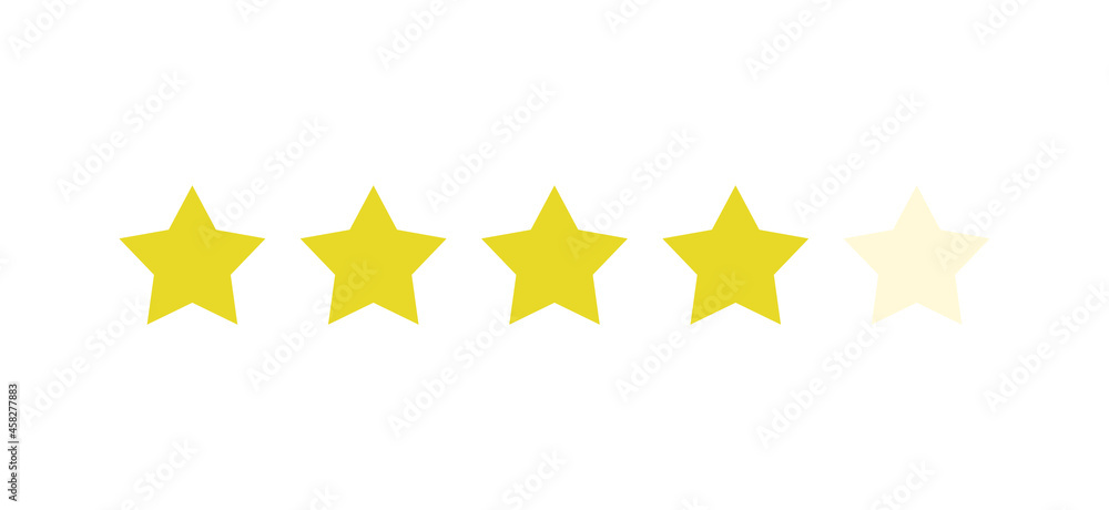 Rating sticker icon with four gold stars on a white background. Flat design. White background. Isolated vector icon. Vector gold background. Vector graphics. Rating sticker icon with four gold stars on a white background. Flat design. White background. Isolated vector icon. Vector gold background. Vector graphics.