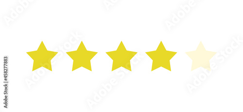 Rating sticker icon with four gold stars on a white background. Flat design. White background. Isolated vector icon. Vector gold background. Vector graphics.