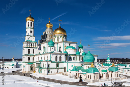 The complex of buildings of the Resurrection New Jerusalem Stavropol Monastery in winter. The city of Istra, Moscow region. Russia