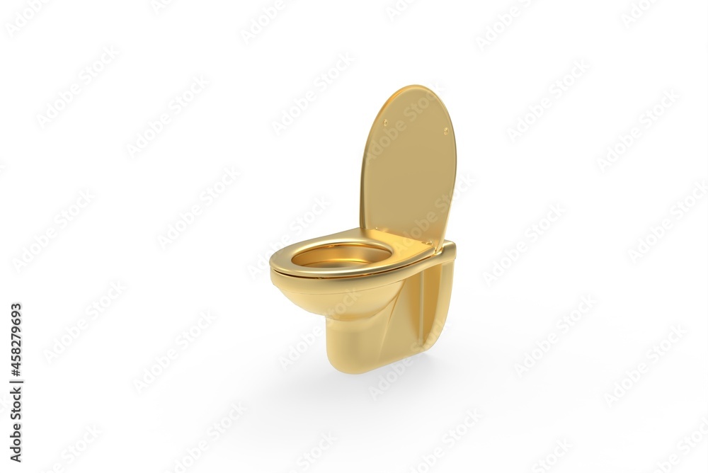 Golden luxury Toilet on white background - profile shot - 3d Illustration, 3d rendering Golden luxury Toilet on white background - profile shot - 3d Illustration, 3d rendering