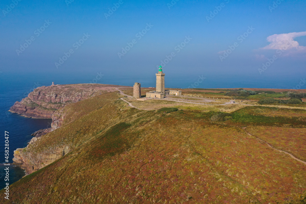 aerial view of cape frehel on brittany in france