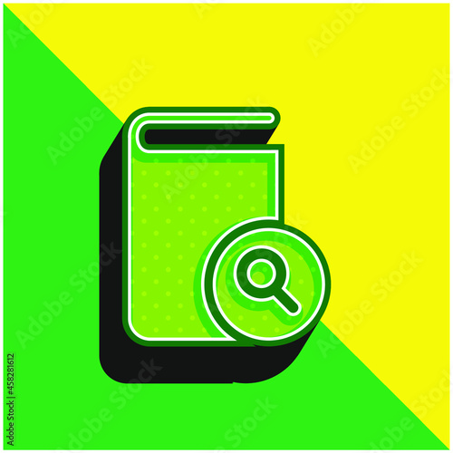 Book Of Black Cover Closed With A Magnifier Symbol On Top Green and yellow modern 3d vector icon logo
