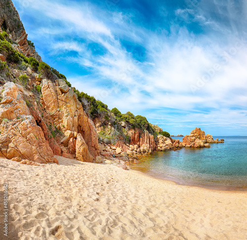 Fototapeta Naklejka Na Ścianę i Meble -  Captivating view of Li Cossi beach on Costa Paradiso resort.
