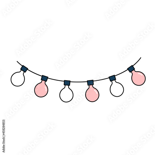 Wedding garland with light bulbs. Decor for decorating the holiday. simple wedding icon. Doodle vector illustration