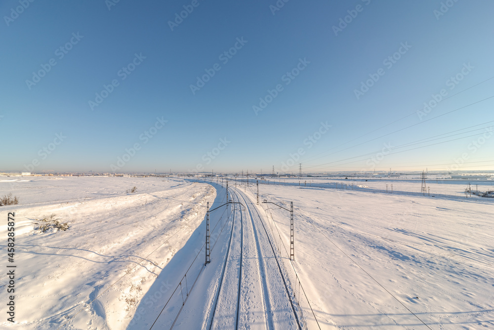 Railroad in snowy valley Railroad in snowy valley
