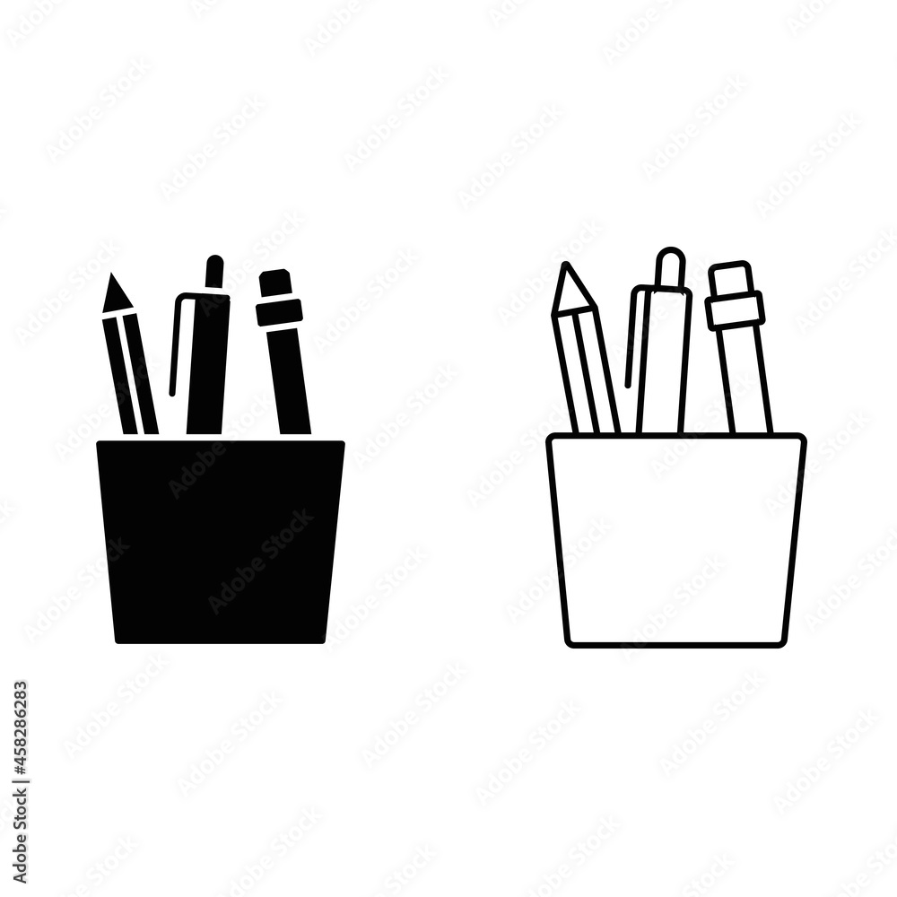 Pencil stand, stationery icon in trendy outline style design.
