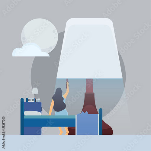 Young woman turn off the lamp