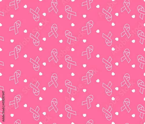 Breast cancer awareness month symbol emblem seamless pattern. vector.