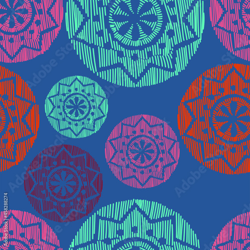 Vector. Perforated color patterns, hand-drawn Papel Picado pattern. Hispanic Heritage Month. Polygonal pattern for web banner, poster, cover, splash, social network. Line sketch. Color.