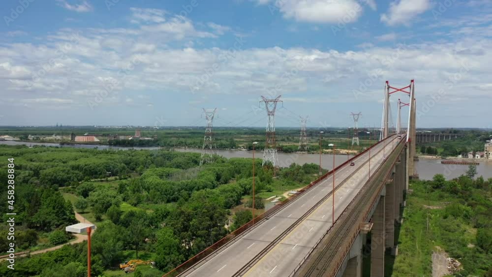 Ascending drone view of a famous bridge in Argentina. Connecting people. Aerial footage. Ascending drone view of a famous bridge in Argentina. Connecting people. Aerial footage.
