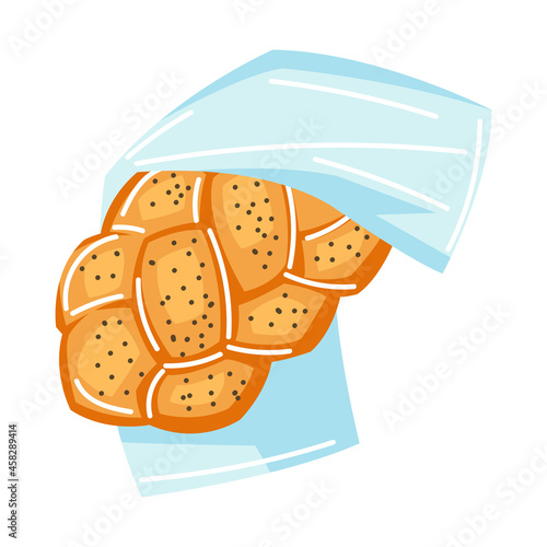 Illustration of challah. Shabbat Shalom religious object. Jewish symbol. Judaism concept image.