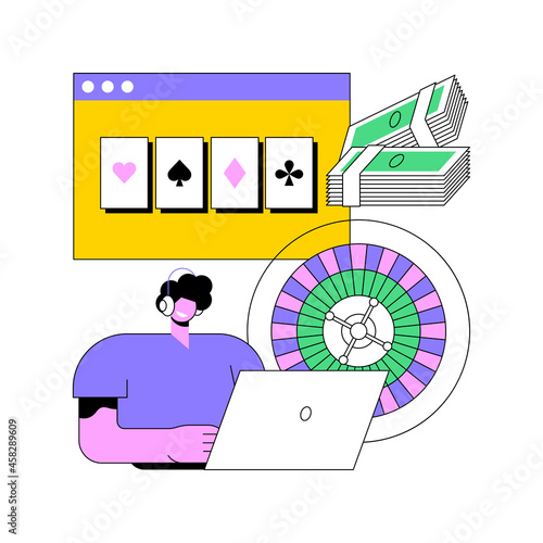 Online poker abstract concept vector illustration. Digital poker, internet gambling club, online casino rooms, real money play, professional gambler, international tournament abstract metaphor.