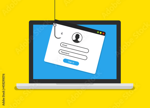 Login page on laptop screen and hacking concept