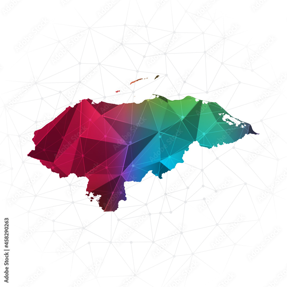 Honduras Map - Abstract polygon vector illustration low poly colorful style gradient graphic on white background