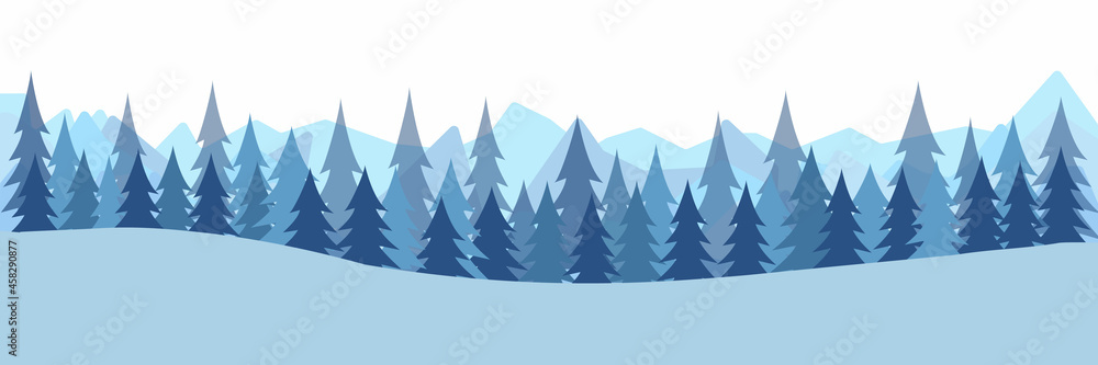 winter; winter landscape; horizontal; trees; mountain; background; vector; illustration; snowy mountains; lines; christmas; abstract; cold; fros