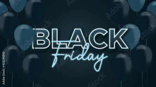 black friday with realistic balloons and dark turquoise text effect