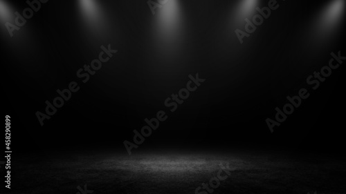Product showcase background. Black studio room background. Use as montage for product display