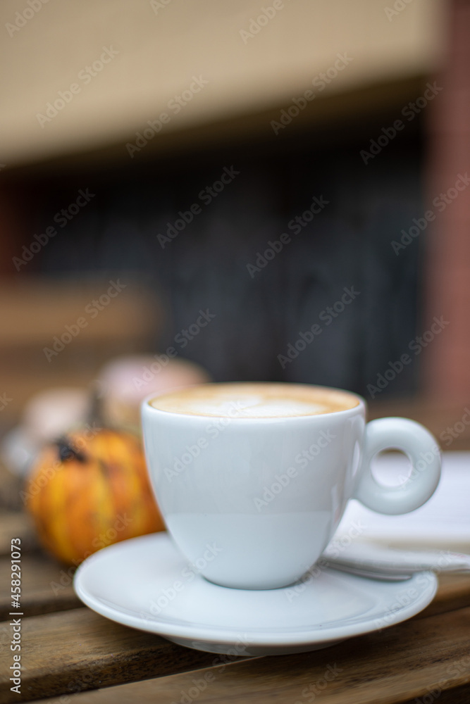 Obraz premium Halloween coffee shop. Pumpkins
