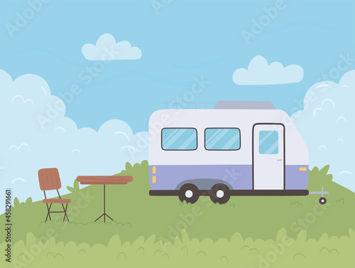 trailer in campsite © Stockgiu