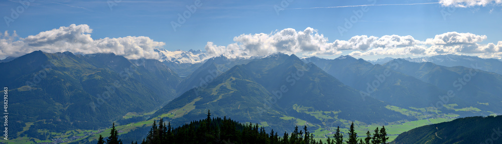 panoramic view of the high Tauern in the region Pinzgau, Austria