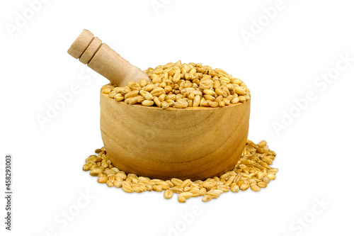 Lee grains on a wooden cup white background, use for editing, make advertisements, flyers, posters