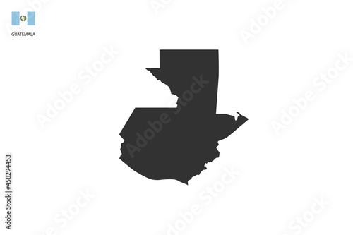 Guatemala black shadow map vector on white background and country flag icon left corner.