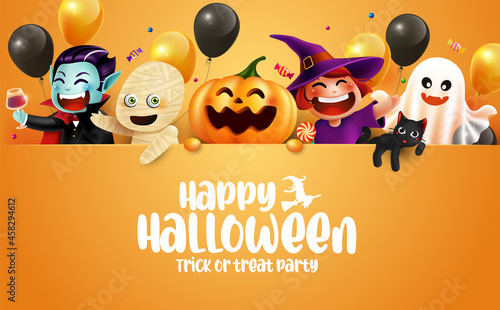 Halloween character and lettering element design with copy space Halloween Background, Trick or Treat Concept, vector illustration
