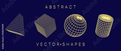 Geometric shape for design. Wireframe illustration. Molecular grid. 3d technology style. Vector illustration. Futuristic connection structure for chemistry and science.