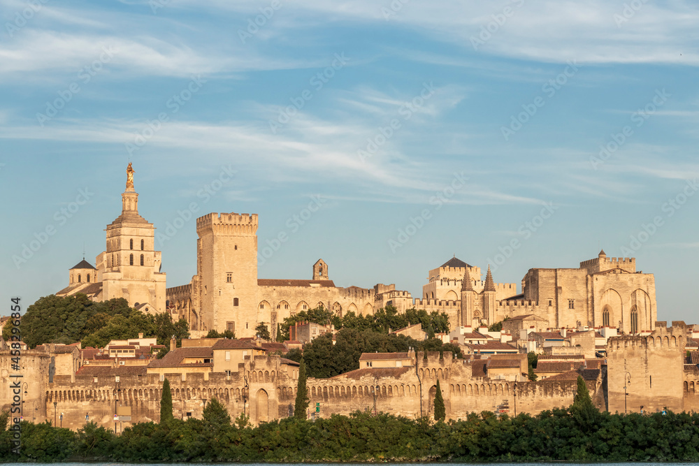 Beautiful view on th Avignon medieval city with historical walls and other touristic landmarks, France, Europe