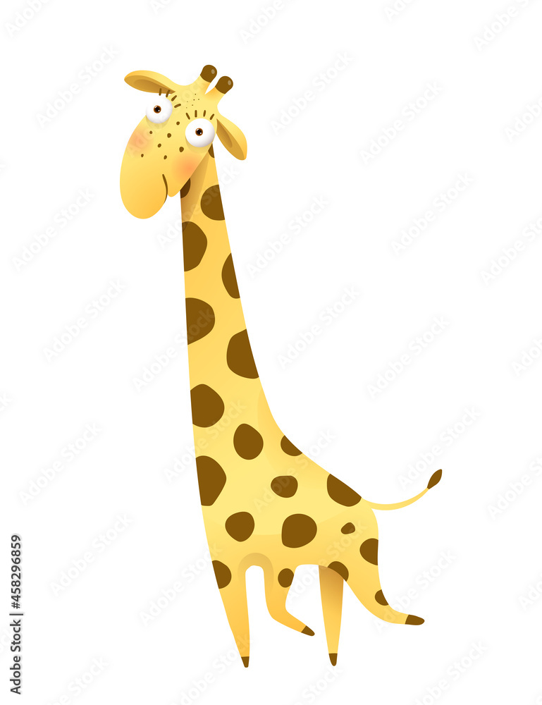 Fototapeta premium Funny imaginary giraffe drawing for kids and children, African humorous safari animal. Isolated vector giraffe clipart in watercolor style.