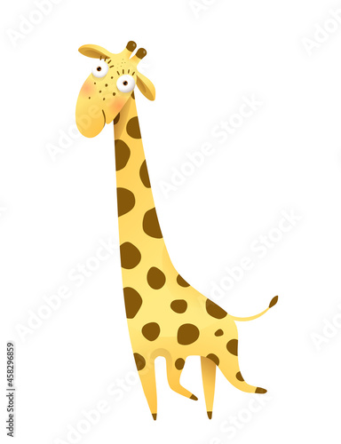 Funny imaginary giraffe drawing for kids and children  African humorous safari animal. Isolated vector giraffe clipart in watercolor style.