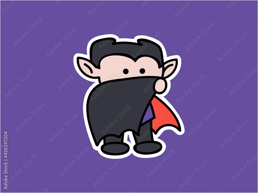 Cute and kawaii Dracula Hide Behind Cape Halloween Character Illustration Sticker Cute and kawaii Dracula Hide Behind Cape Halloween Character Illustration Sticker