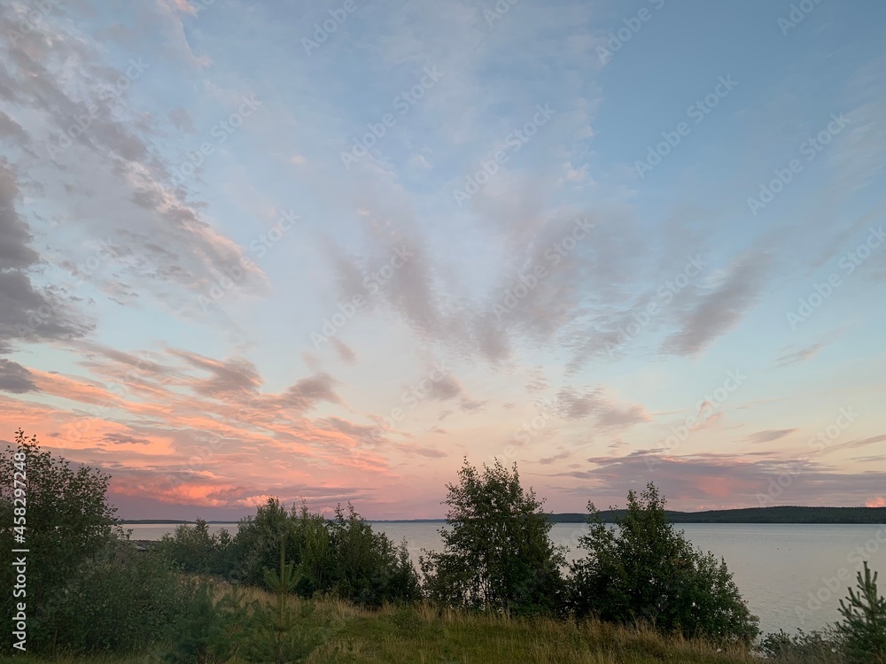 Fototapeta premium sunset over the lake Maslozero Karelia Russia