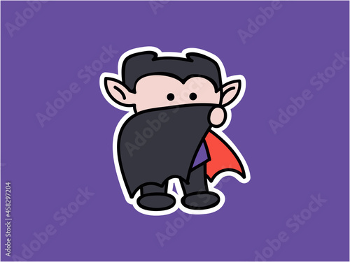 Cute and kawaii Dracula Hide Behind Cape Halloween Character Illustration Sticker