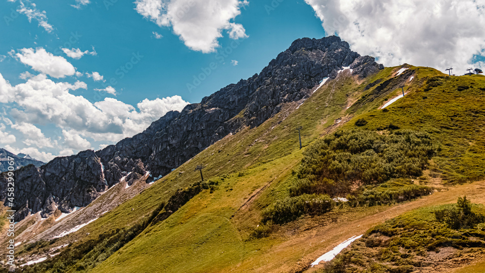 Beautiful alpine summer view at the famous Fellhorn summit near Oberstdorf, Bavaria, Germany
