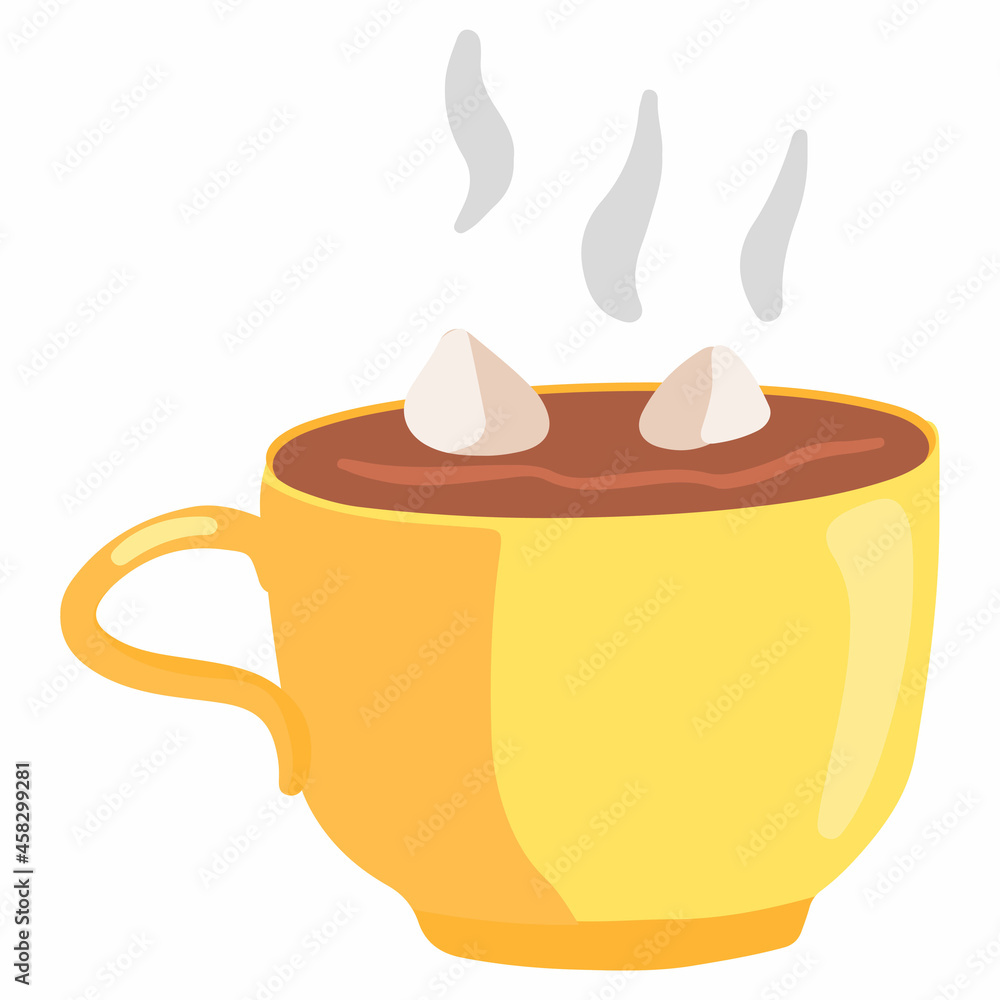 Mug with cocoa with marshmallows. Colored cartoon doodle of cozy aesthetic. Hand drawn vector illustration. Drawing isolated on white background. Element for design, print, sticker, card, decor, wrap. Mug with cocoa with marshmallows. Colored cartoon doodle of cozy aesthetic. Hand drawn vector illustration. Drawing isolated on white background. Element for design, print, sticker, card, decor, wrap.