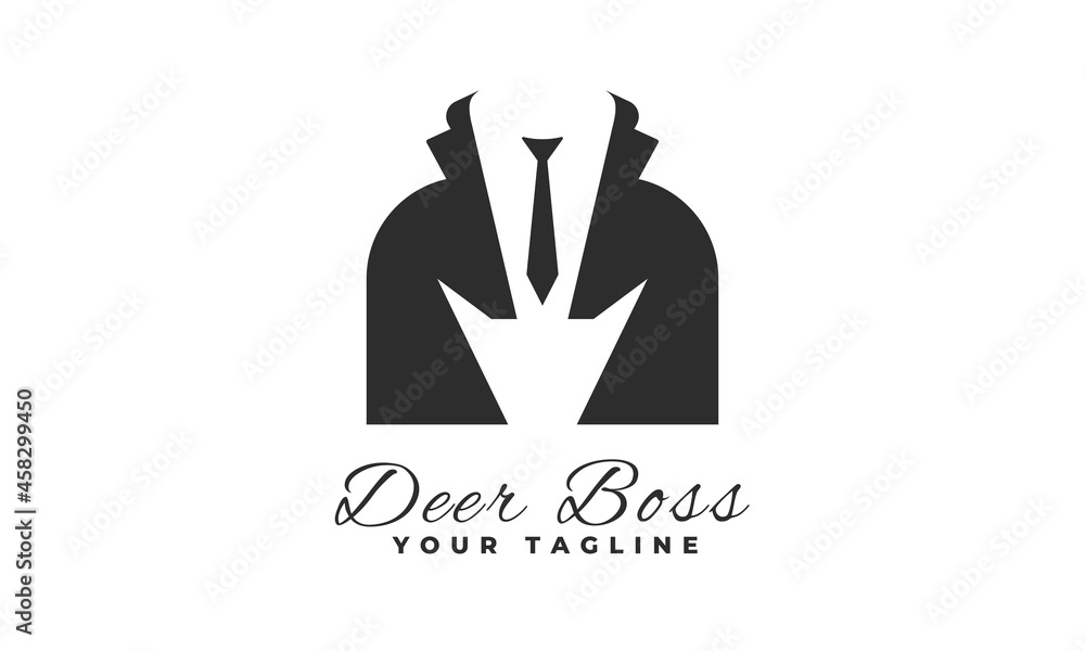 Deer boss logo design. Two deer with negative space of tie and suit.
