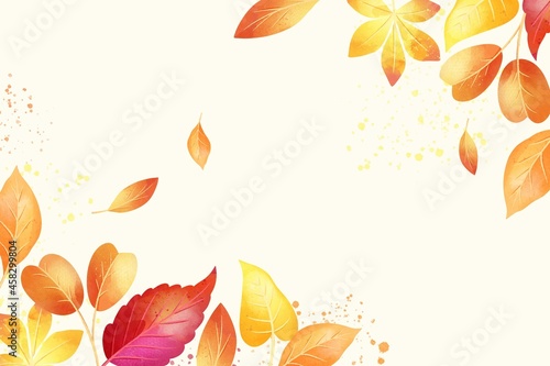 autumn watercolor background with leaves vector design illustration
