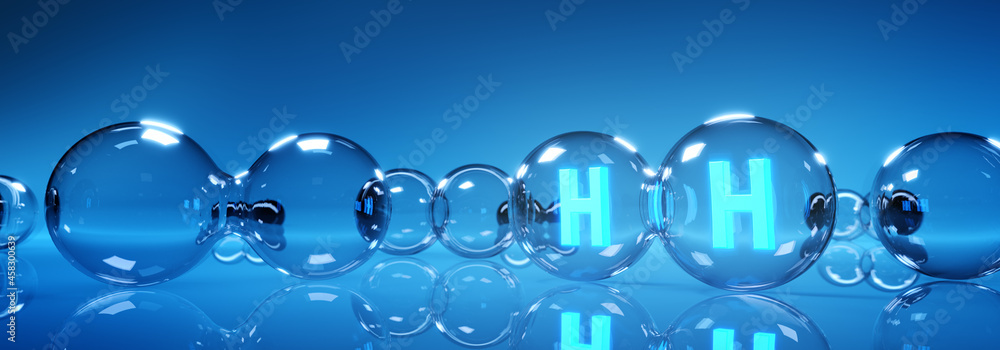 Green hydrogen energy. H2 gas molecules for production of green ...
