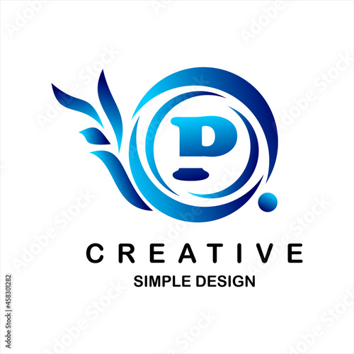 Logo vector letter p. Illustration of circle and dots, blue snail icon shape.
