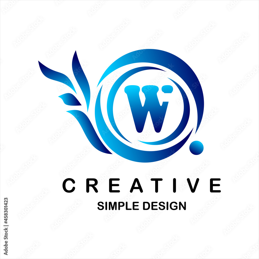 Logo vector letter w. Illustration of circle and dots, blue snail icon shape. Logo vector letter w. Illustration of circle and dots, blue snail icon shape.