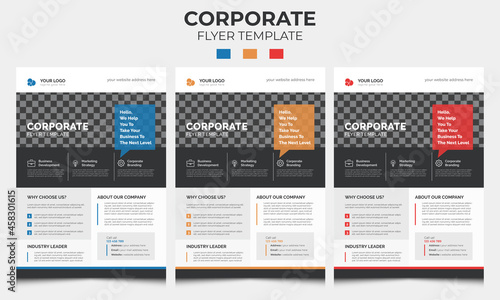 Corporate flyer template design with three color | Creative flyer template design | Business flyer template design | Flyer, poster, leaflet, 