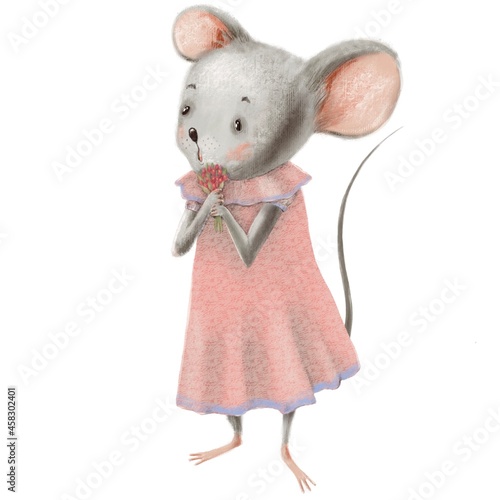 Photography Cute mouse character with flower